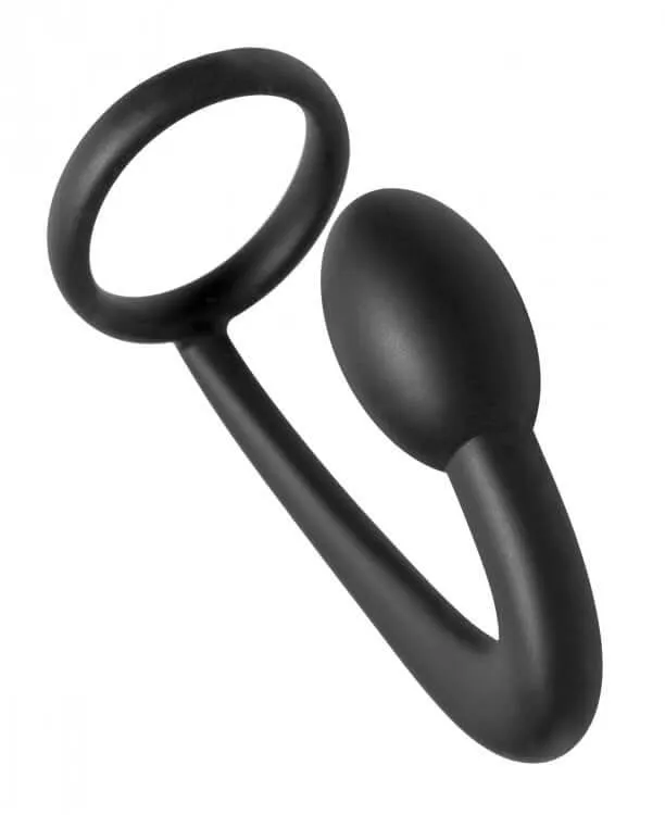 XR Brands Prostatic Play Explorer Silicone Cock Ring and Prostate Plug Black Premium PSpot Stimulation Male Sex Toys